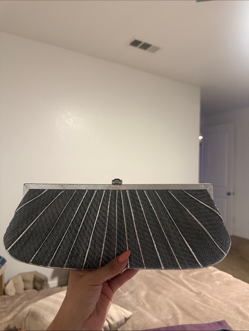Kotur Gunmetal Woven Metallic Minaudière Clutch Evening Bag - Picture 2 of 7